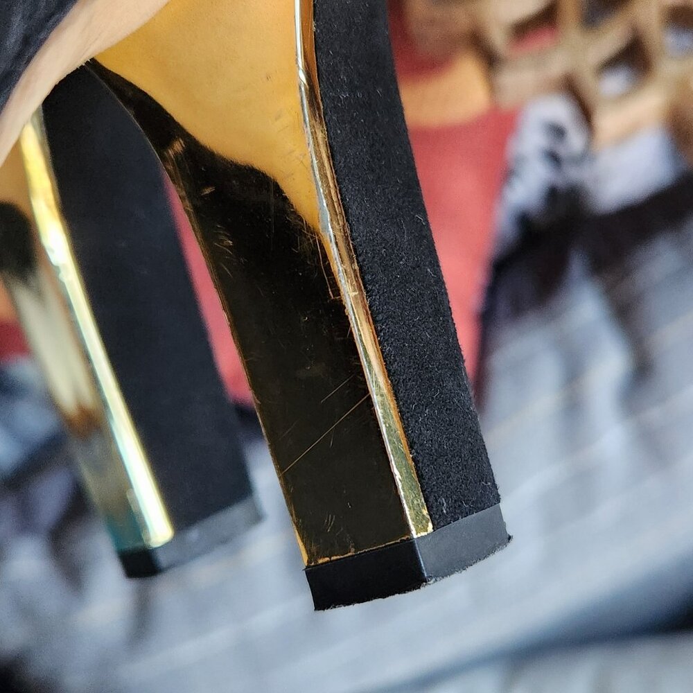Kate Spade Suede Bootie in Black w/Side Zip and Gold Heel Accent - Picture 6 of 9